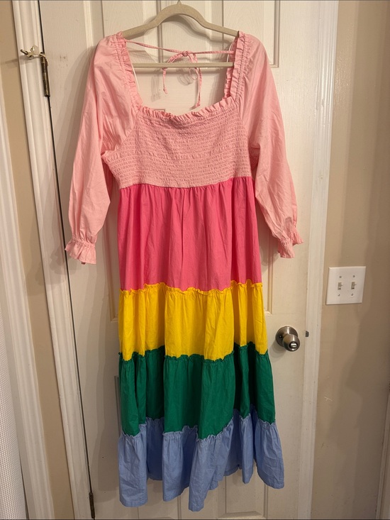 crown & ivy Dresses & Skirts - crown & ivy Pink Multi-Colorblock Tiered Cotton Midi Dress